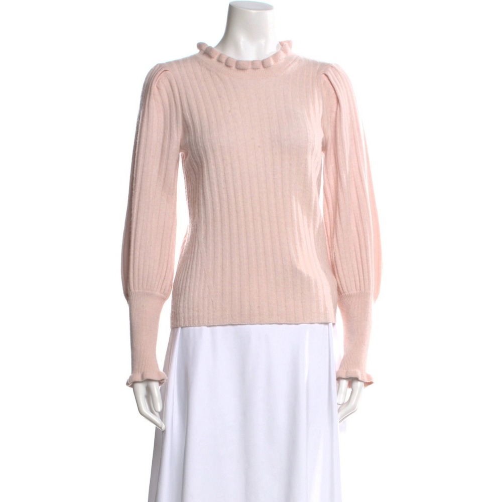 The Cashmere Project Ruffle Balloon Sleeve Cashmere Sweater Light Pink Small